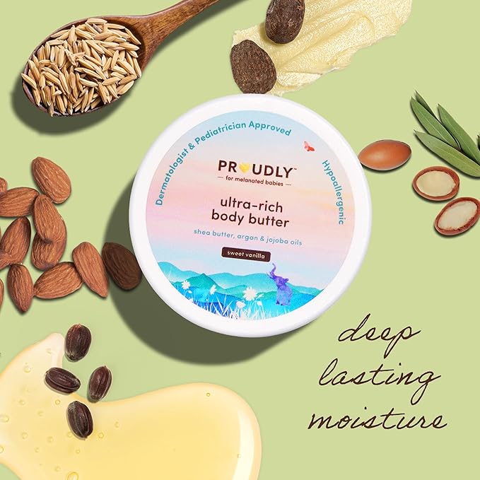 PROUDLY Baby Body Butter with Shea Butter & Argan Oil — Deep Moisture for Newborns, Infants & Toddlers, Dry & Sensitive Skin, Sweet Vanilla Scent, EWG Verified, 4.4 oz (2 Pack)
