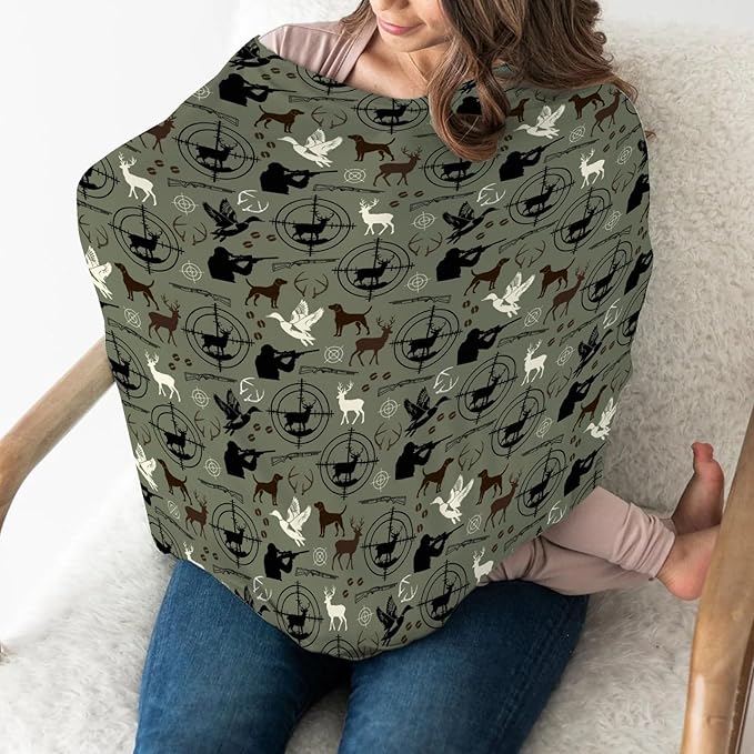 Green Hunting Deer Hunting Duck Baby Car Seat Covers Dog Hunter Stretchy 5-in-1 Cover Hunting Animals Lover Gift Adjustable Infant Carseat Canopy Cover Elk Duck Hunter Breathable Nursing Cover-Up