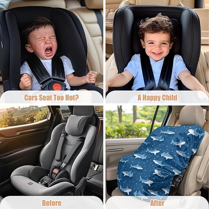 XYZCANDO Shark Print Car Seat Protector for Child Car Seat Cartoon Car Seat Covers for Babies Breathable Car Seat Sun Cover for Travel Thicken Infant Car Seat Protector Gift for Newborn