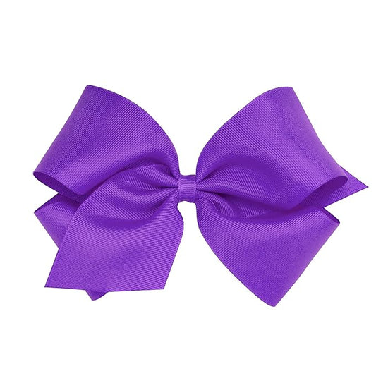 Wee Ones Girls' Classic Grosgrain Hair Bows with Plain Wrap Center, No-Slip Hair Clip, Handmade, Delphinium, King