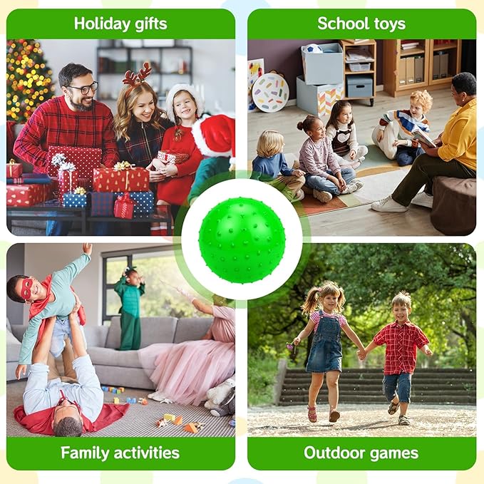 12PCS Bouncy Balls for Kids Toddlers, 7 Inch Sensory Balls Spiky Massage Stress Ball Bulk with Air Pump, Indoor Outdoor Sports Sensory Toys & Party Favors(Green)