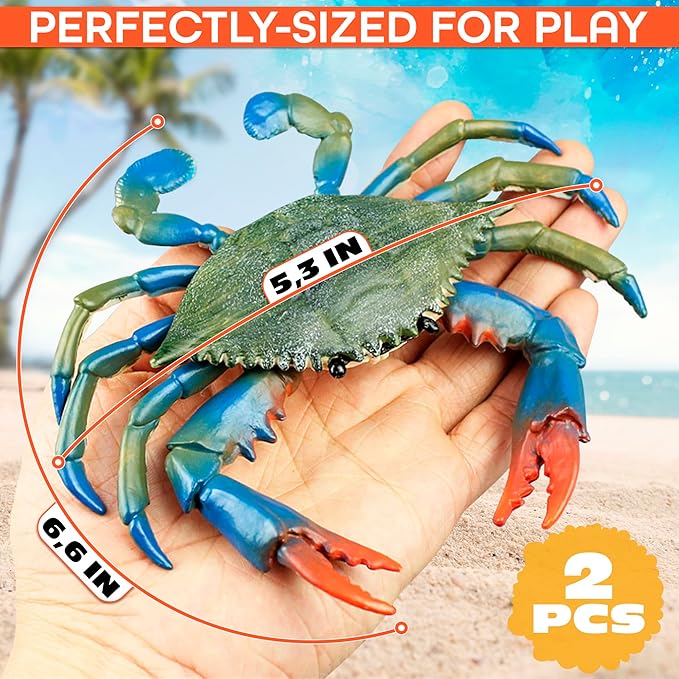 2 Pcs Blue Crab Toy - 6.6 X 5.3" Imitation Crab Decorations with Lifelike Texture and Detail - Plastic Sea Creatures for Aquarium Decor, Seafood Market Displays, Photo Props & Coastal Themed Styling