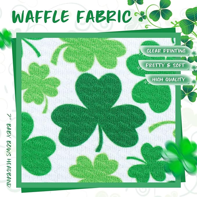 Hairband - St. Patrick's Day 7" Baby Bows Headbands with Clover Print Waffle Material - One Size Fits All - Hair Accessories for Infant Toddler - Gift Idea