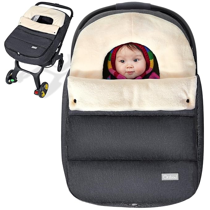 Orzbow Baby Car Seat Cover, Universal Winter Car Seat Cover with Adjustable Collar, Waterproof Carseat Covers Baby with Zipper, Warm Coral Fleece, Detachable and Machine Washable, Dark Grey