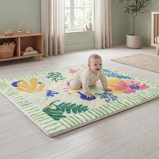 1.5" Thicker Baby Play Mat for Floor, 50x50 Removable & Machine Washable Cover Playpen Mat Softness Foam Mats, Easy-Clean Hygienic, Comfort Safety Kids Crawling (Dazzling World)