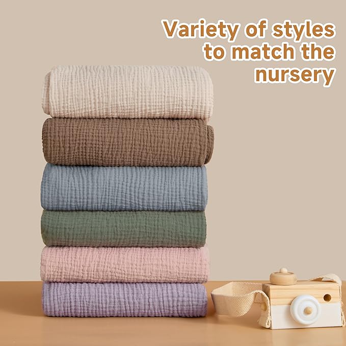 Pro Goleem Muslin Crib Sheets, 100% Cotton Crib Sheets for Boy Girl, 2 Pack Breathable Soft Neutral Baby Bed Sheets Set, Fits Standard Crib Mattress & Toddler Mattress 52"x28", (Brown＆Beige)