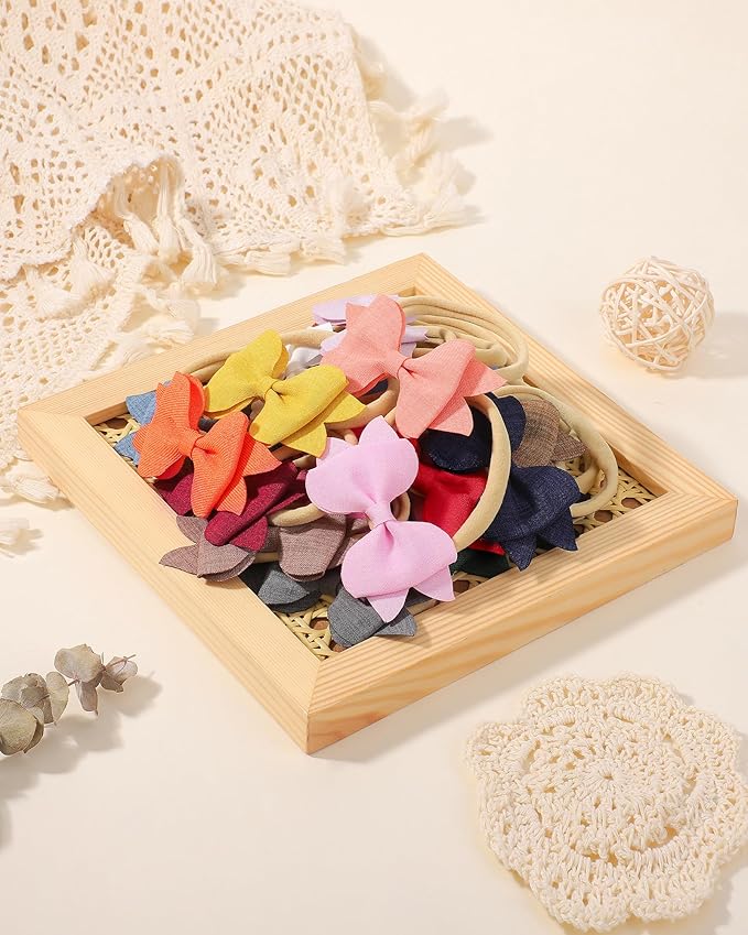 jollybows 3.35" 20pcs Baby Girls Bows Headbands Elastic Nylon Hairband Ribbon Bow Hair Accessories for Kids Toddlers Infants Newborn