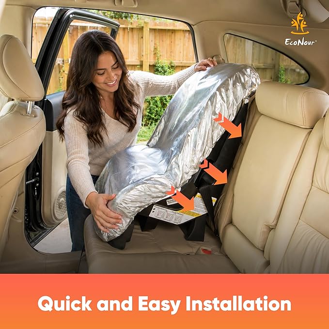 EcoNour Baby Car Seat Sun Shade Cover | Infant Carseat Heat Protector Keeps Toddler Seat at a Cool Temperature | Reflective car seat Sunshade Blocks Out Heat | Baby Travel Accessories