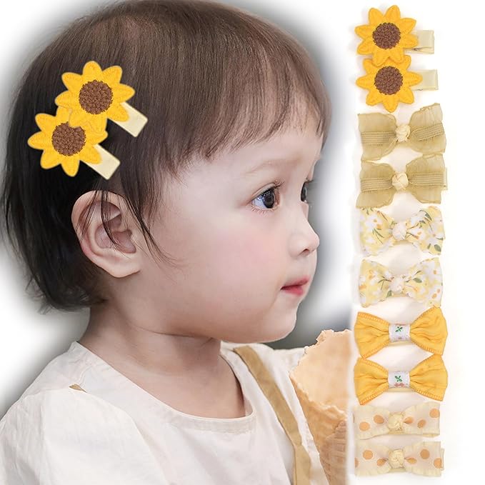 Baby Girls Hair Bow Clips, 10pcs Boutique Cotton Fully Lined Hair Pins, Non Slip Baby Barrettes Accessories for Infants Toddlers Fine Hair by BIANHUAN (Set-B)