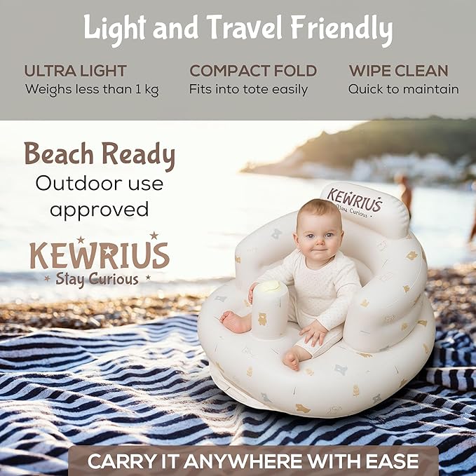 Inflatable Baby Seat Floor Seats for Babies 3 Months and Up for Infants, Blow Up Chair Inflatable Baby Chair, Infant Chair with Built in Air Pump (Inflatable Seat Polar Bear)