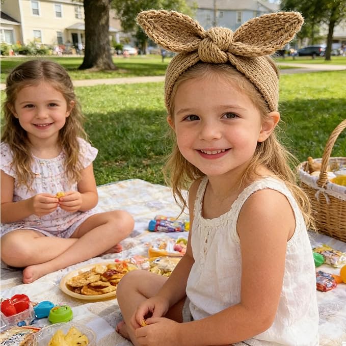 IZUS Turban Headband Baby Girl - Warm Rabbit Knot Hair Band, Knit Head Wrap for Newborn, Toddler and Children (One Size (Fit for 2 months to 7 Years), Camel + Beige)