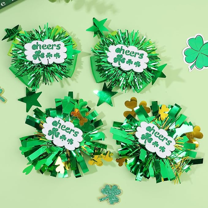 CN St.Patrick’s Day Hair Bows for Girls Green Lucky Shamrock Hair Clips Grosgrain Ribbon with Alligator Clips Clover Hair Accessories for Kids Toddler Teens on St.Patrick day Spring Birthday