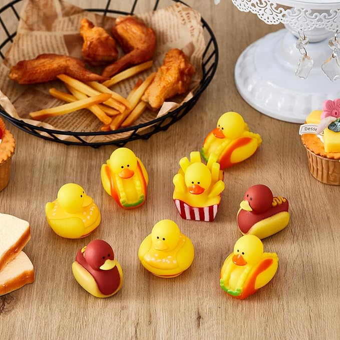 Deekin 50 Pcs Rubber Ducks 2" 4 Style Cute Ducks Bulk Small Assortment Duckies Pool Party Favors Decoration (Fast Food)