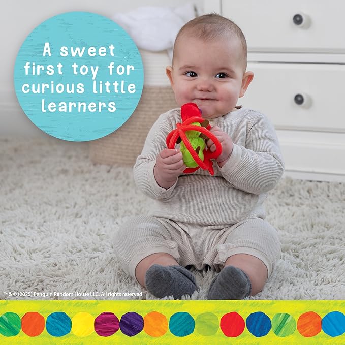 Kids Preferred Eric Carle Toddler Toys The Very Hungry Caterpillar Stuffed Animal Rattle and Red Apple Silicone Teether Newborn Baby Teething Toys Set