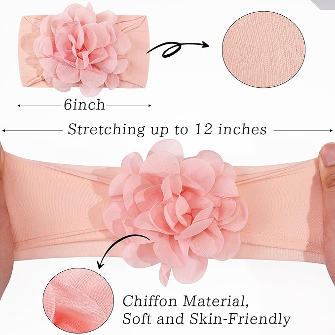 CÉLLOT 20 Colors 4 Inch Chiffon Flower Baby Girls Headbands Soft Elastic Nylon Hairbands for Newborn Infant Toddler Girls Kids