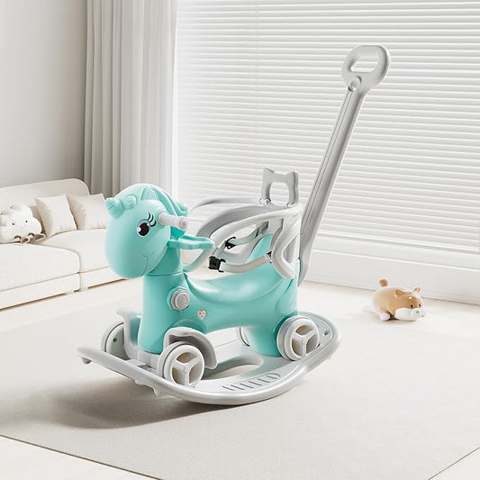 Montary 4 in 1 Rocking Horse for Toddlers 1.5-3 Years, Baby Ride On Toy with Detachable Balance Board, Footrest and 4 Smooth Wheels, HDPE Material and 40 Swinging, Balance Bike
