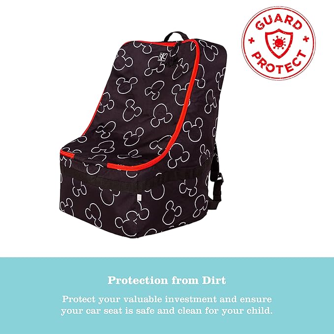 J.L. Childress Disney Baby Padded Backpack Car Seat Bag - Travel Bag for Airplane, Fits Most Baby & Infant Car Seats, Boosters, & Carriers, For Gate or Baggage Check - Ultimate, Mickey Mouse, Black
