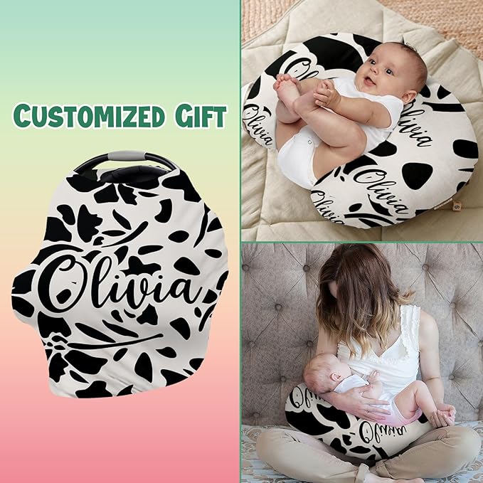 Custom Name Car Seat Canopy - Baby Car Seat Covers, Infant Stroller Cover, Carseat Canopy Christmas Birthday Gifts for Girls and Boys Flower Theme