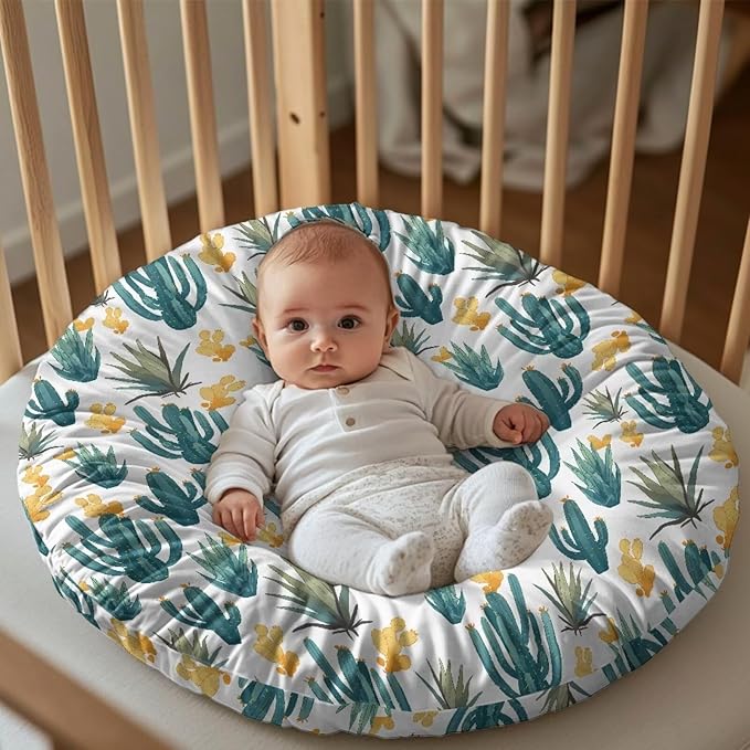 Green Cacti Newborn Lounger Pillow Cover Removable Soft Slipcover for Newborn Baby Padded Lounger Infant Floor Seat Cover for Boys Girls Baby Essentials