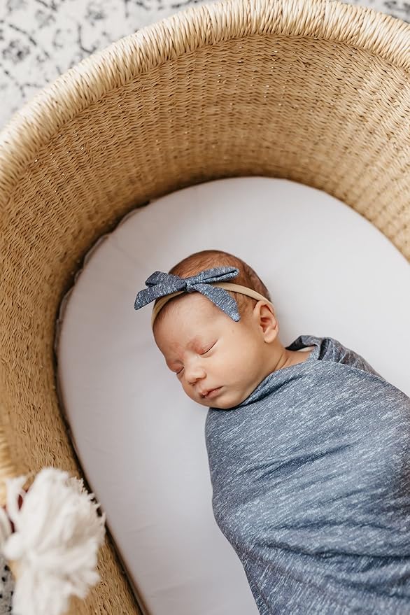 Copper Pearl Ribbon Baby Bow Denim