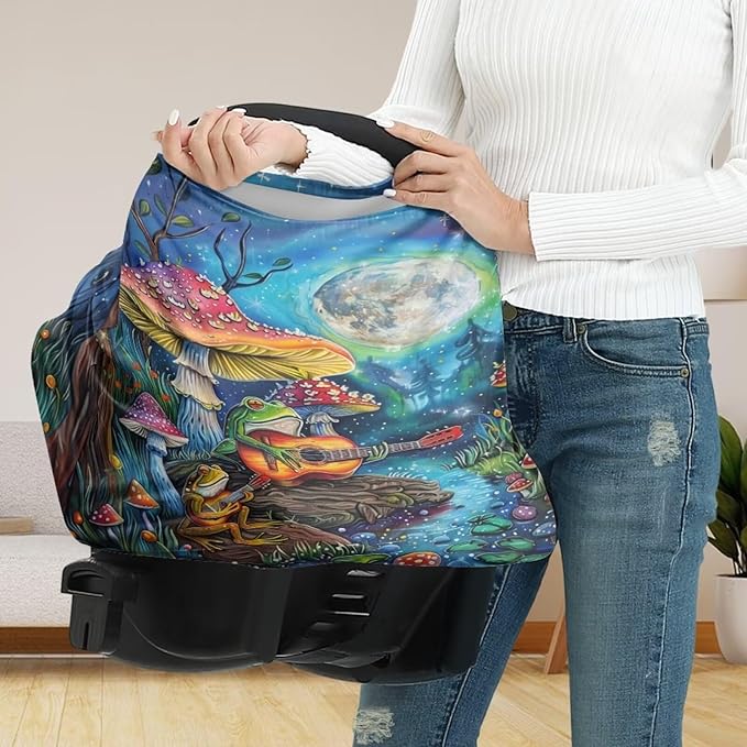 Youngerbaby Mushroom Car Seat Cover Baby Stuff Multi-Use Car Seat Canopy Carrier Cover, Breathable Breastfeeding Cover Cute Frog Baby Stuff Boys & Girls Car Seat Covers