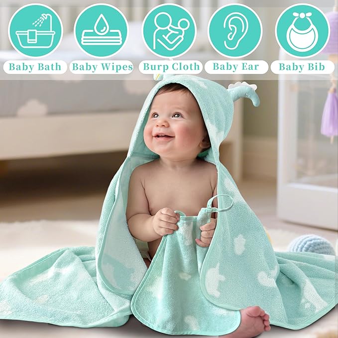 VOOVA & MOVAS Dino & Ivory Ultra-Soft Baby Washcloths – 100% Cotton, Highly Absorbent – 12"x12", 6 Pack – Newborn Towels – Baby Essentials – Perfect Set