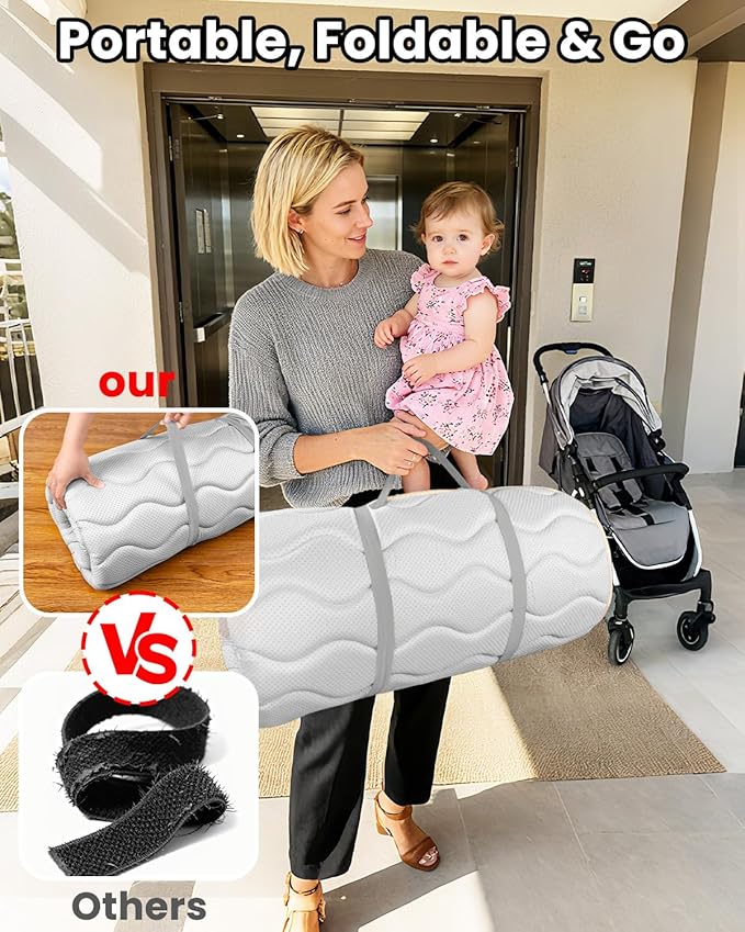 Baby Play Mat for Floor, Portable 50x50 Thickened Foam Playpen Mat, Foldable for Easy to Store, Baby Tummy Time Playmat, Non-Slip, Carring Handle for Outdoor Use(Leaf)