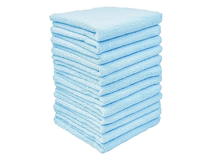 Kyapoo Baby Washcloths 12 Pack 12x12 Inches Microfiber Coral Fleece Extra Absorbent and Soft for Newborns, Infants and Toddlers-Aquamarine