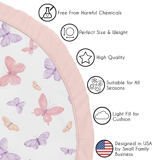 Sweet Jojo Designs Pink/Purple Shabby Chic Butterfly Girl Baby Play Mat Tummy Time Activity, Toddler Floor Infant Playmat - Colorful, Butterflies, Pastel, Lilac, Watercolor, Blush, Yellow, Lavender