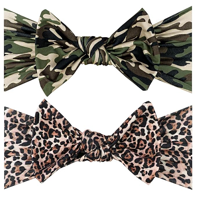 LemonSpce Handmade Baby Head wrap with Bows Stretchy Soft Infant Comfortable Baby Bow for Newborn girls and boys,Toddler-Leopard Camo Printed Hair Accessories