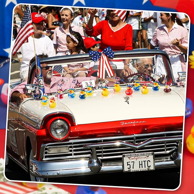 SCIONE 24PCS Patriotic Rubber Ducks, 4th of July Bulk Rubber Ducks for 4th of July Party Favors, Mini Duck for Cruise Ships Baby Showers Bath Toys Kids Party Favors Birthday Gifts