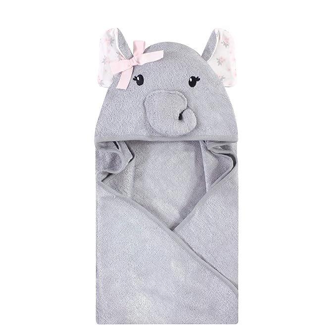 Hudson Baby Unisex Baby Rayon from Bamboo Animal Face Hooded Towel, Floral Elephant, One Size