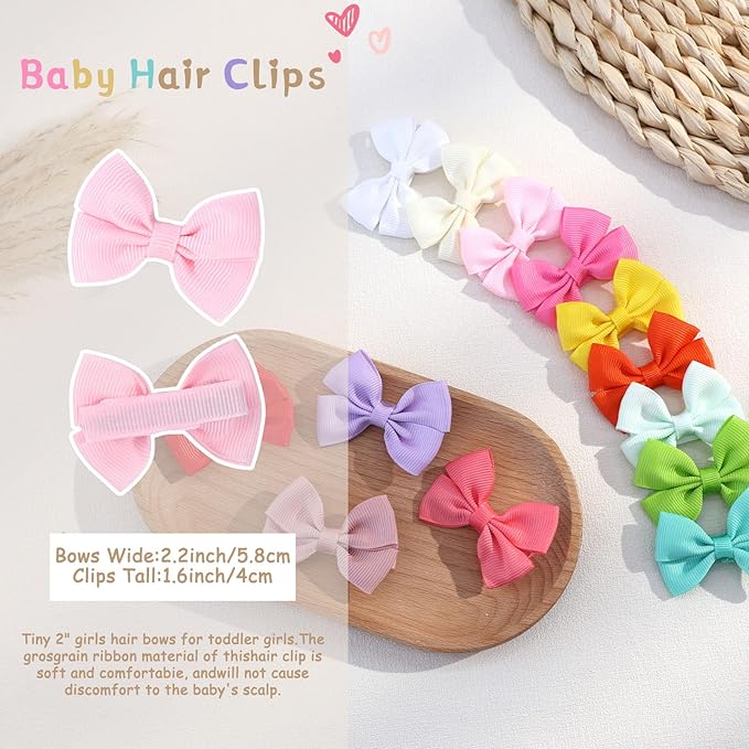48PCS 2inch Baby Hair Clips, Oaoleer Baby Girls Fully Lined Hair Pins Tiny Hair Bows Alligator Clips for Girls Infants Toddlers 24 Colors in Pairs (Style G-48pcs)