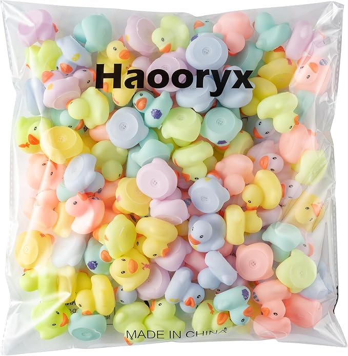 Haooryx Easter Mini Rubber Duck -120Pcs Rabbit Egg Ducky Novelty Duck Cute Bunny Squeak Bathtub Float Bath Toy for Spring Holiday Decoration Birthday Gift Summer Pool Party Favor Easter Basket Stuffer