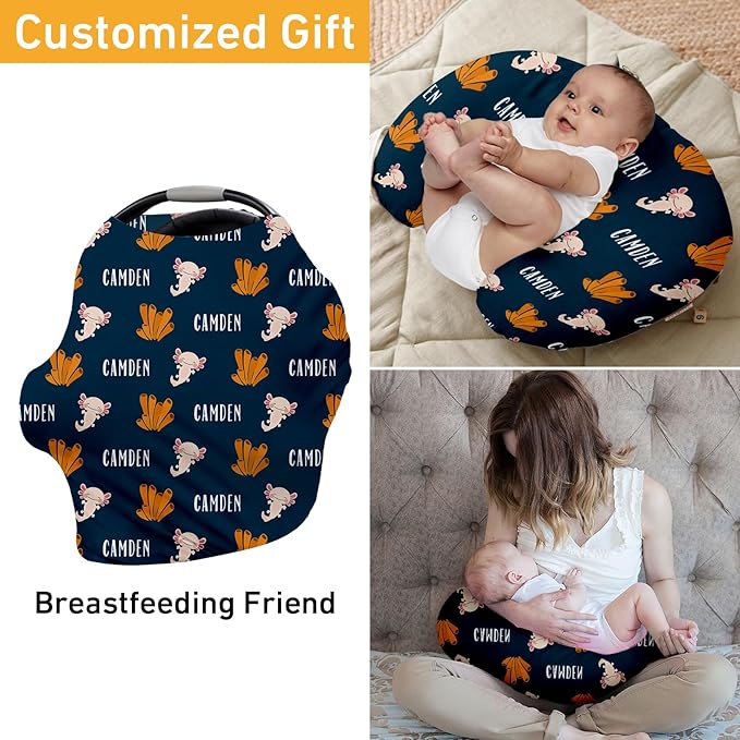 Personalised Infant Car Seat for New Parents - Baby Carseat Cover, Breast Feeding Cover, Dark Green Print Multi-Function pad for Boys Girls Toddlers - Christmas Gift for Parent Babies(27"x29")