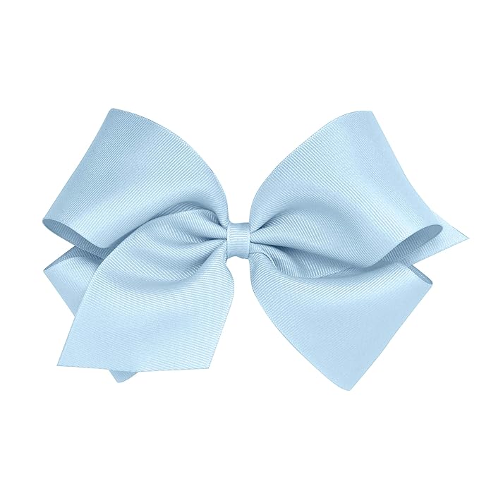 Wee Ones Girls' Classic Grosgrain Hair Bows with Plain Wrap Center, No-Slip Hair Clip, Handmade, Millennium Blue, King