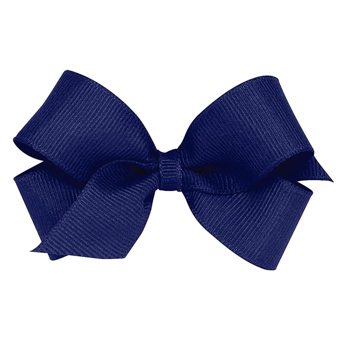 Wee Ones Girls' Classic Grosgrain Hair Bows with Plain Wrap Center, No-Slip Hair Clip, Handmade, Light Navy, Mini