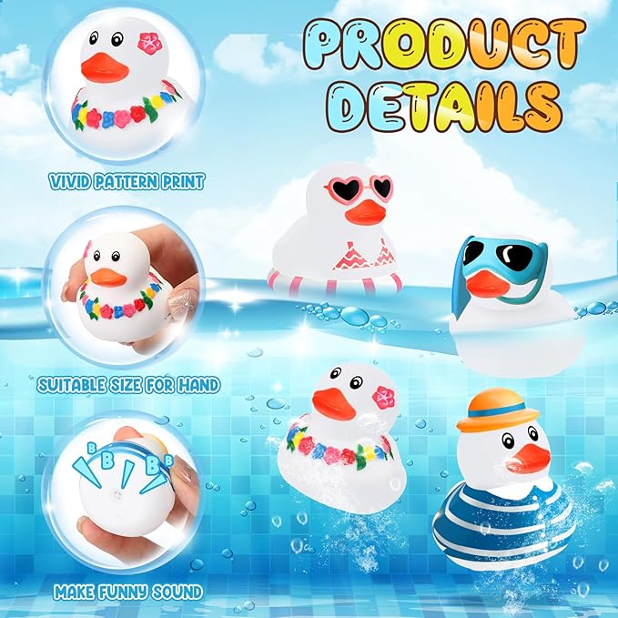 Honoson 36 Pcs Summer Beach Rubber Duckies Bulk Mini Rubber Duck Bath Toys Float Bathtub Ducky Cute Squeaky Ducky for Classroom Carnival Summer Birthday Baby Shower Party Favor (White)