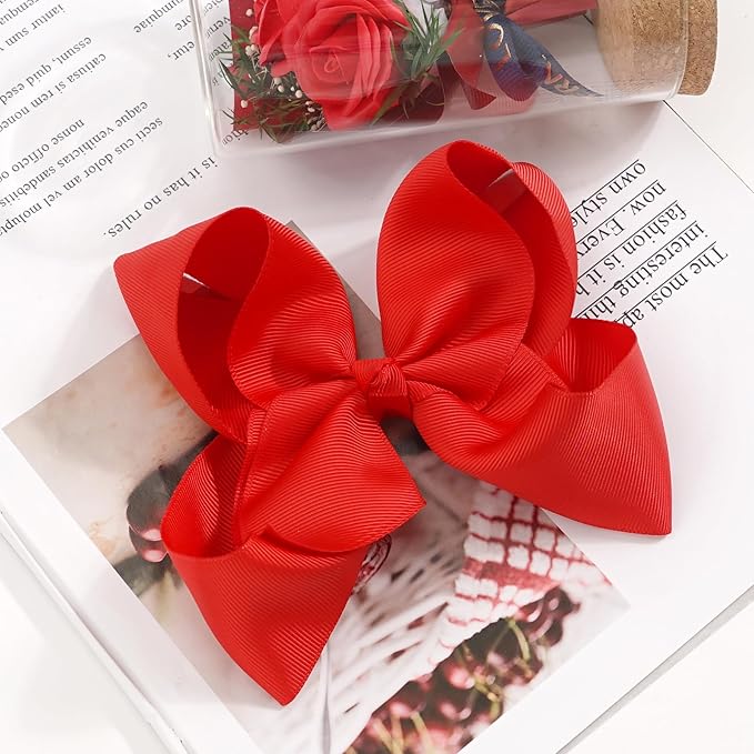 Hair Bows for Girls Alligator Clips Red Pink Grosgrain Ribbon For Valentines Day Solid Color 4PCS Hair Accessories for Little Teen Toddler Girls Kids