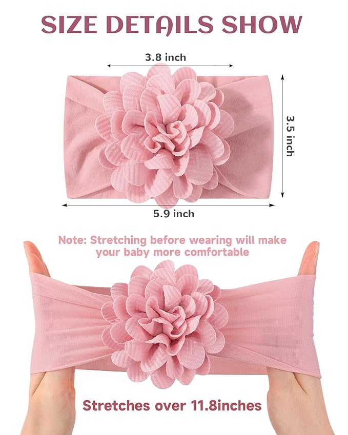 jollybows 6pcs Baby Girls Flower Hair Headbands Nylon Hair Bands Elastic Hair Accessories for Newborn Kids Infants Toddlers Dark Color
