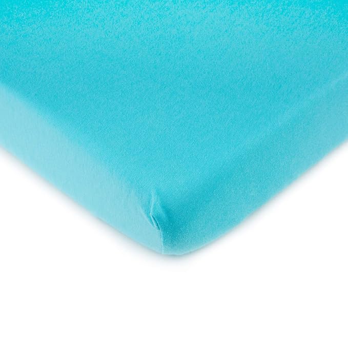 SheetWorld Fitted 100% Cotton Jersey Square Play Yard Sheet Fits Joovy 38 x 38, Solid Aqua, Made in USA