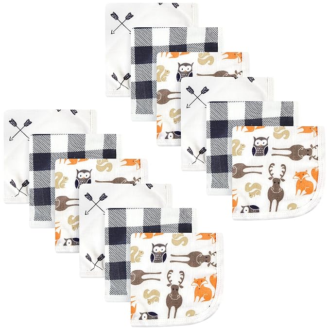 Hudson Baby Unisex Baby Cotton Muslin Washcloths, Forest, One Size