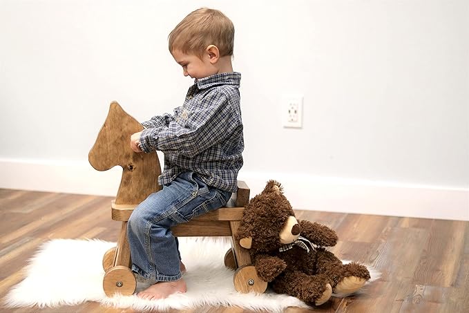 AmishToyBox Wooden Riding Horse Toddler Ride Toy (Harvest Stain), Amish-Made
