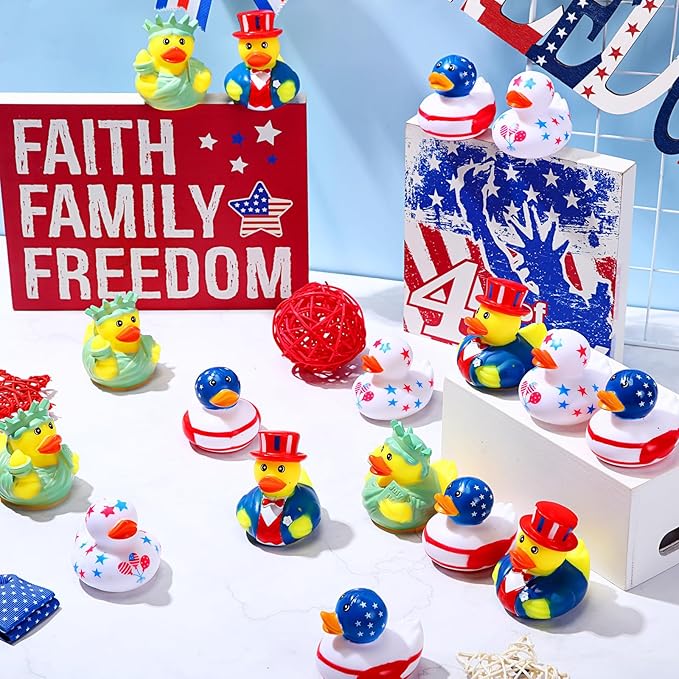 Jerify 120 Pcs 2 Inch Patriotic Rubber Ducks Summer Small Shower Float Rubber Ducks Star Ducky for Bath Birthday Gifts Baby Showers Beach Pool 4th of July Independence Day (Stylish)