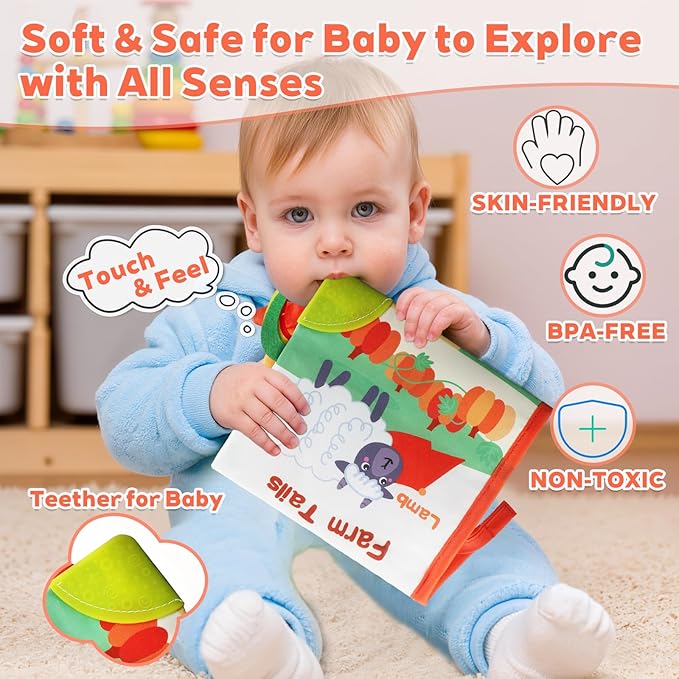Baby Books 0-6 Months, Infant Tummy Time Toy 6-12 Months Touch Feel Book Travel Toy Gifts for Boys Girls 0-3 Months Baby Shower Birthday Easter Basket Stuffers