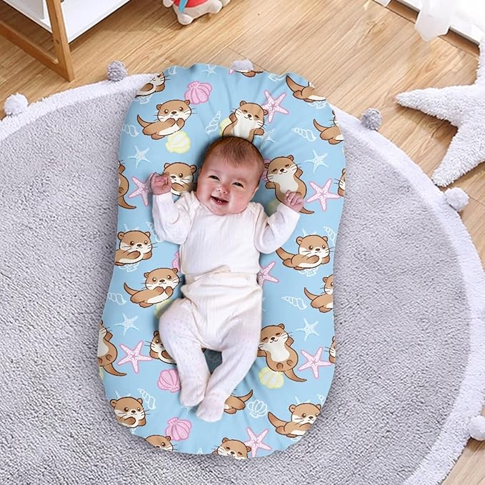 Sea Otter Longer Pillow Covers for Baby Boys and Girls Starfish Shells Baby Lounger Cover Soft Comfortable Newborn Infant Nest Slipcover 31.5 X 21.3 Inch