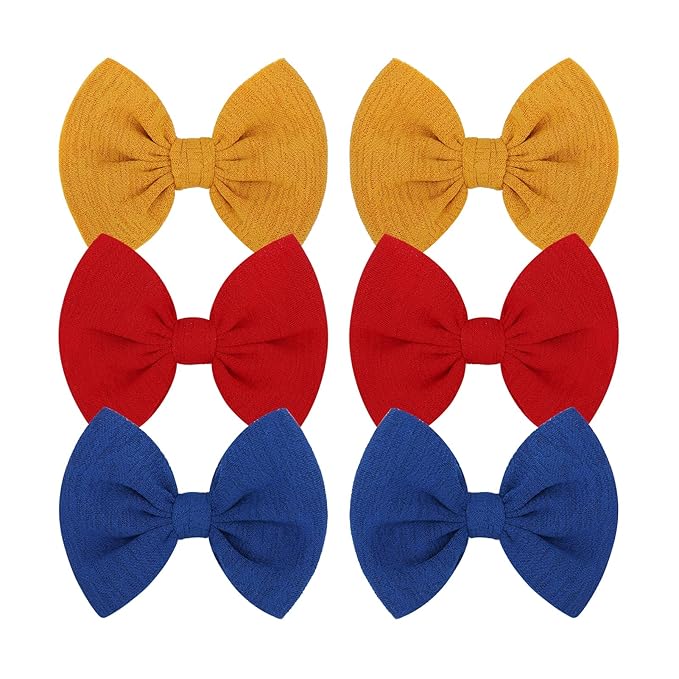 Baby Girls Hair 3'' Bows Clips Set Handmade Bow Hair Clips Hair Accessories Alligator Clip for Babies Infant Toddlers Little Kids 6 PCS Red Yellow Royal Blue