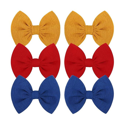 Baby Girls Hair 3'' Bows Clips Set Handmade Bow Hair Clips Hair Accessories Alligator Clip for Babies Infant Toddlers Little Kids 6 PCS Red Yellow Royal Blue