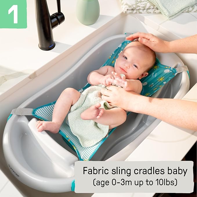 Ingenuity Comfy Clean Deluxe Newborn to Toddler Baby Bathtub, 3-in-1 with Removable Sling, Padded Backrest, 0-24 Months, Gray