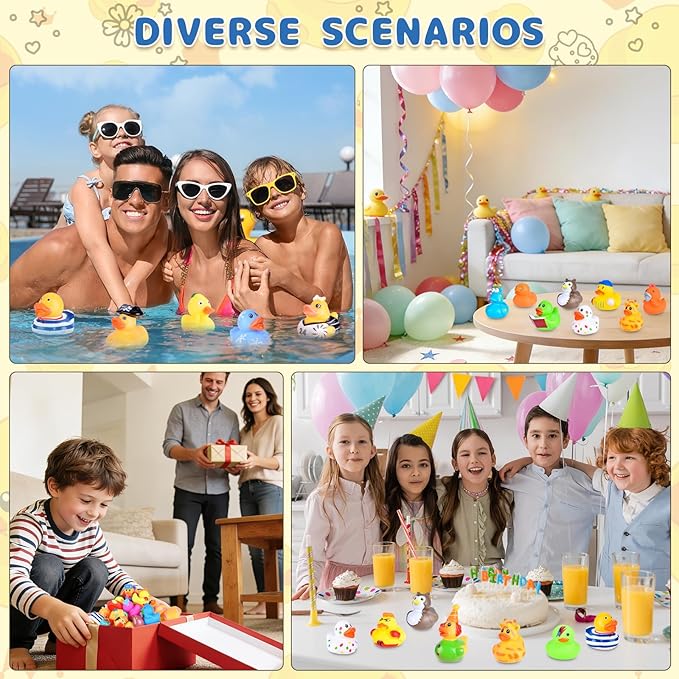 35 Packs Rubber Ducks in Bulk Assortment Car Ducks for Ducking, Small Rubber Duckies for Toddler Baby Bath Toys Floater Duck Bath Pool Toys Kids Party Favors with Mesh Carry Bag